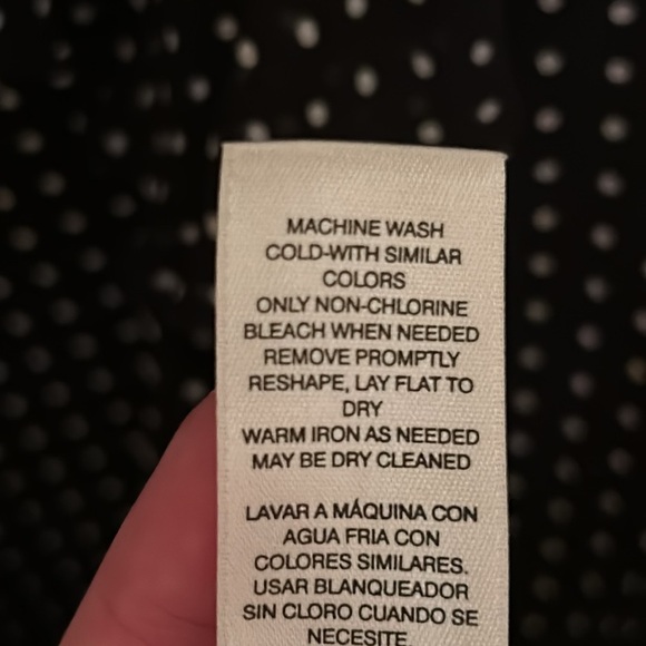 White House Black Market ruffle front V-neck black-& white polkadot top, size S - Picture 5 of 6